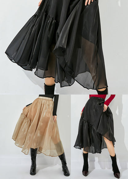 Khaki Patchwork Tulle Skirts Wrinkled Exra Large Hem Summer LY0812 - fabuloryshop