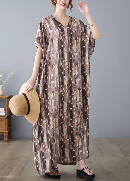 Khaki Print Linen Dresses Caftan Oversized Summer LY0891 - fabuloryshop