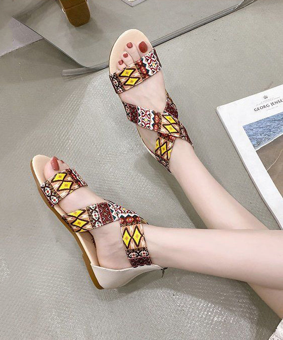 Khaki Sandals Cotton Fabric Stylish Splicing Sandals LY4396 - fabuloryshop