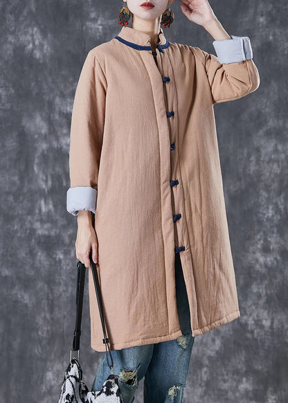 Khaki Warm Fine Cotton Filled Witner Coat Chinese Button Ada Fashion