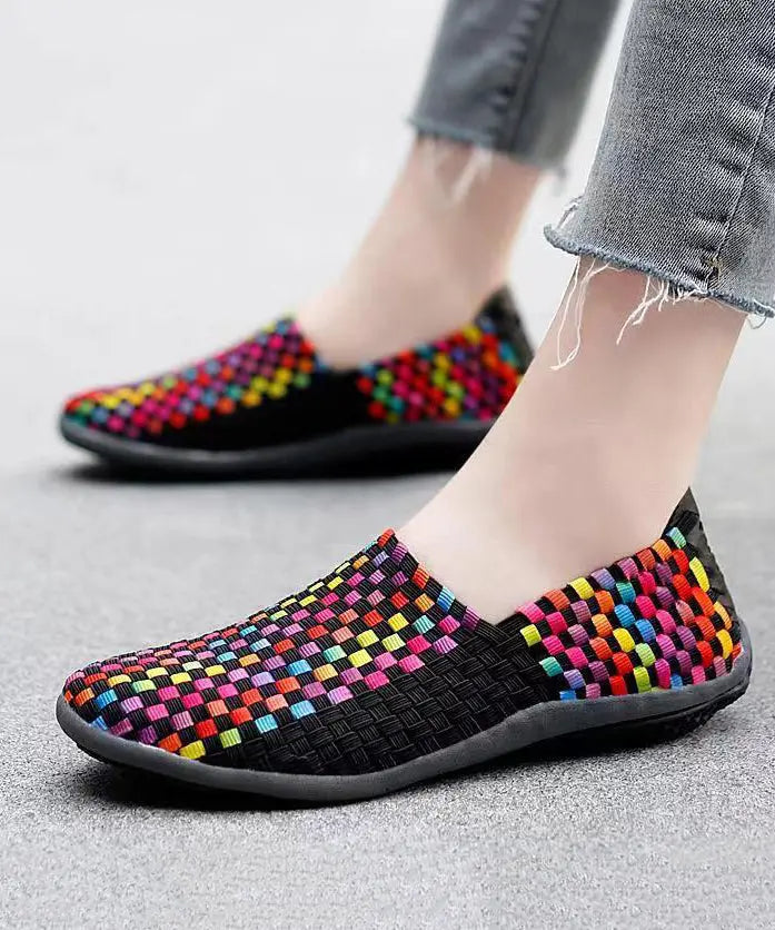 Knit Fabric Black DIY Soft Splicing Flats Shoes Ada Fashion