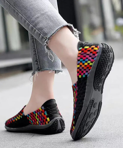 Knit Fabric Black DIY Soft Splicing Flats Shoes Ada Fashion