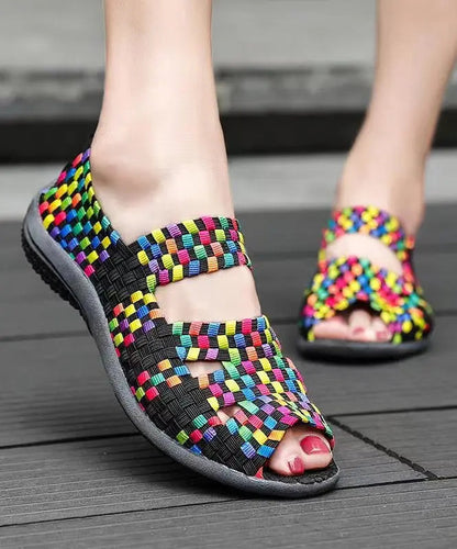 Knit Fabric Flat Shoes For Women Purple Splicing Peep Toe Ada Fashion