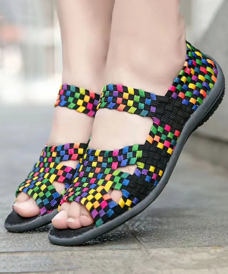 Knit Fabric Flat Shoes For Women Purple Splicing Peep Toe Ada Fashion