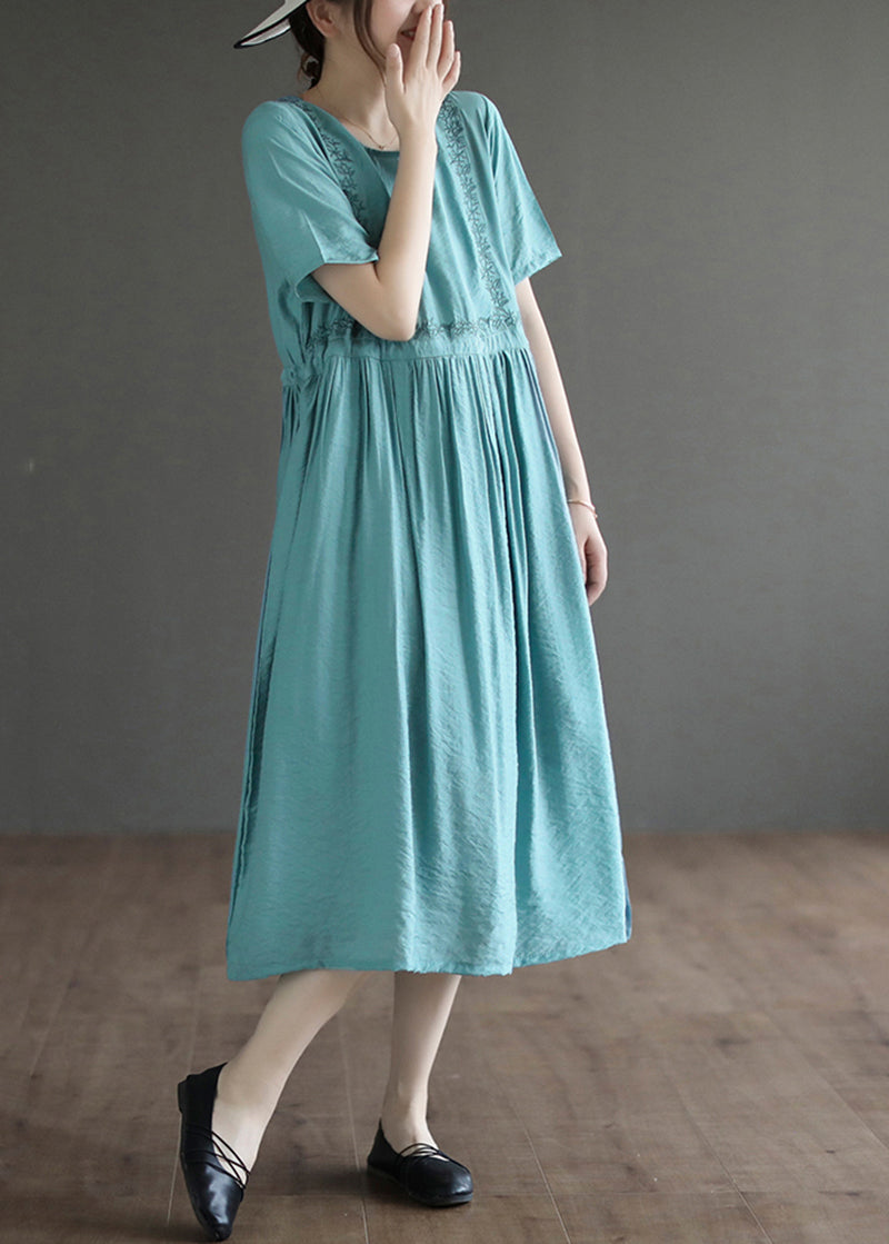 Lake Blue Cotton Maxi Dress Embroideried Summer LY5358 - fabuloryshop