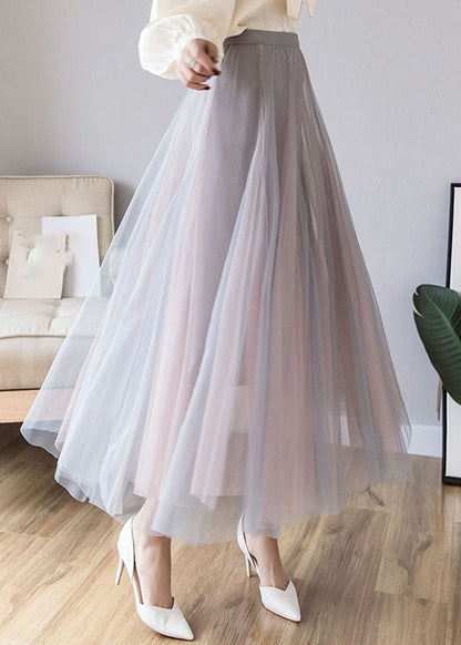 Layered Grey Pink Elastic Waist Tulle A Line Skirt Fall Ada Fashion