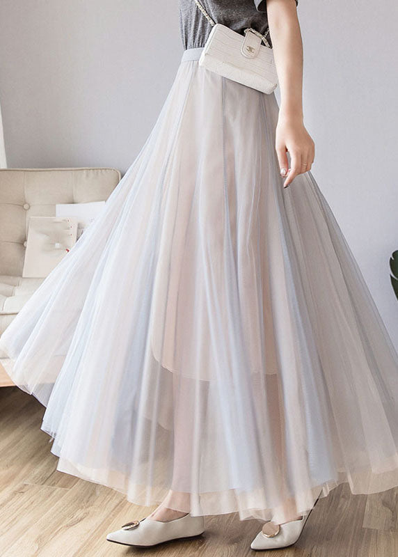 Layered Grey Pink Elastic Waist Tulle A Line Skirt Fall Ada Fashion