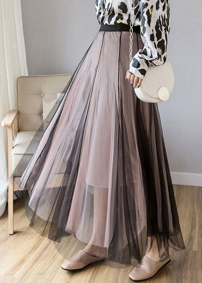 Layered Grey Pink Elastic Waist Tulle A Line Skirt Fall Ada Fashion