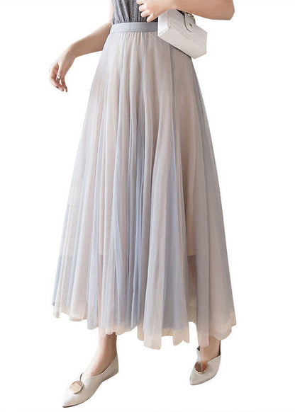 Layered Grey Pink Elastic Waist Tulle A Line Skirt Fall Ada Fashion