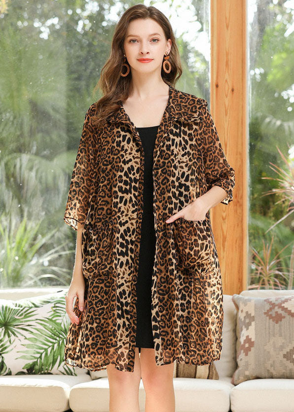 Leopard Chiffon UPF 50+ Cardigan Hooded Pockets Summer LY0317 - fabuloryshop