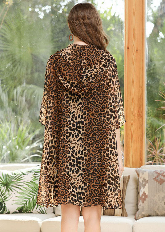 Leopard Chiffon UPF 50+ Cardigan Hooded Pockets Summer LY0317 - fabuloryshop