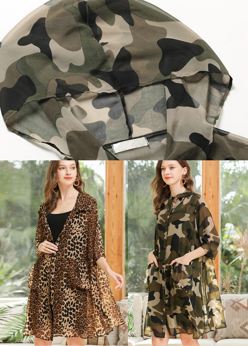 Leopard Chiffon UPF 50+ Cardigan Hooded Pockets Summer LY0317 - fabuloryshop