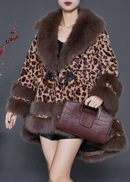 Leopard Print Faux Leather And Fur CoatS Oversized Drawstring Winter Ada Fashion