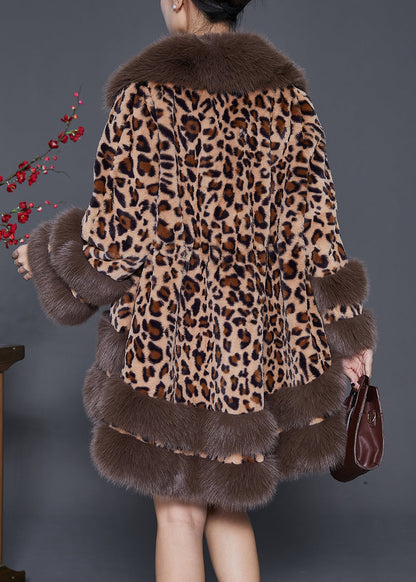 Leopard Print Faux Leather And Fur CoatS Oversized Drawstring Winter Ada Fashion