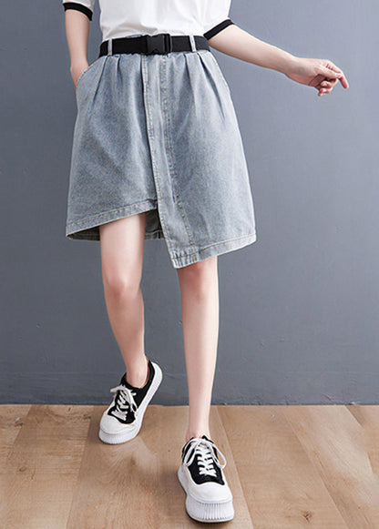 Light Blue Denim Skirts Asymmetrical Design Elastic Waist Summer LY2368 - fabuloryshop