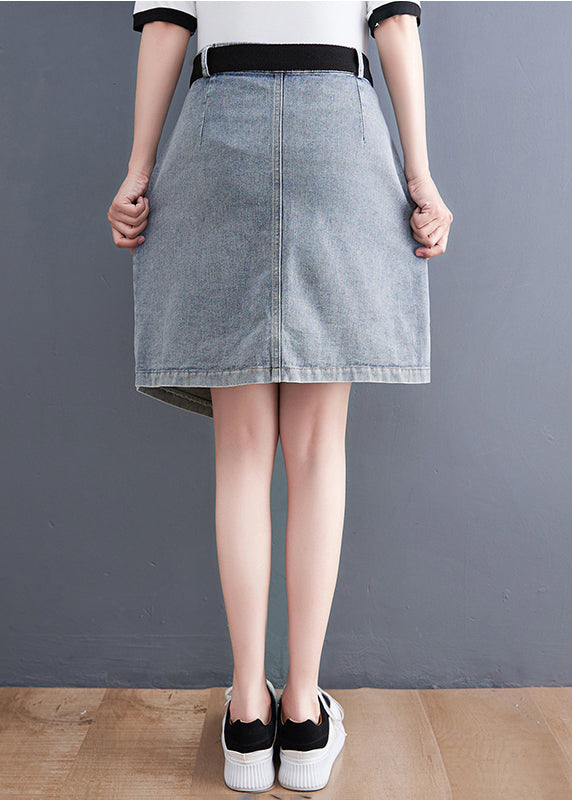 Light Blue Denim Skirts Asymmetrical Design Elastic Waist Summer LY2368 - fabuloryshop