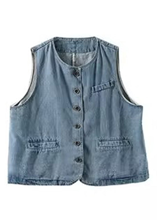 Light Blue Patchwork Denim Waistcoat Fall Ada Fashion