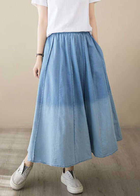 Light Blue Pockets Patchwork Denim Skirts Wrinkled Summer LY4981 - fabuloryshop