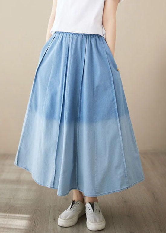 Light Blue Pockets Patchwork Denim Skirts Wrinkled Summer LY4981 - fabuloryshop