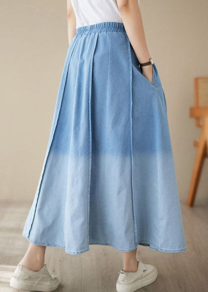 Light Blue Pockets Patchwork Denim Skirts Wrinkled Summer LY4981 - fabuloryshop