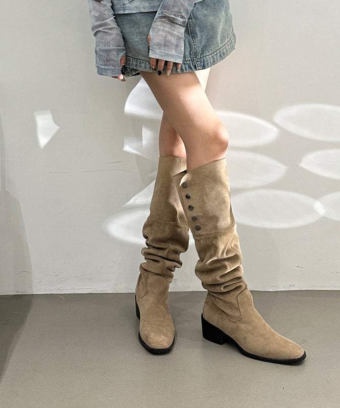 Chunky Suede Stylish Splicing Rivet Boots