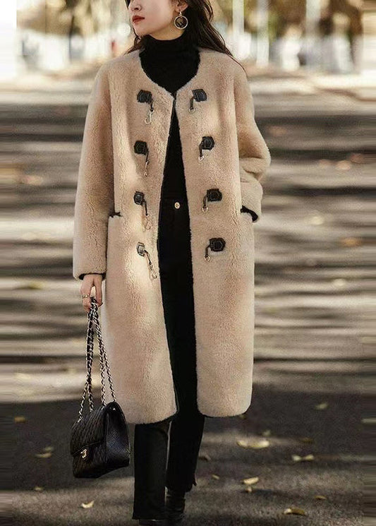 Light Camel Pockets Patchwork Wool Trench Button O Neck Winter Ada Fashion