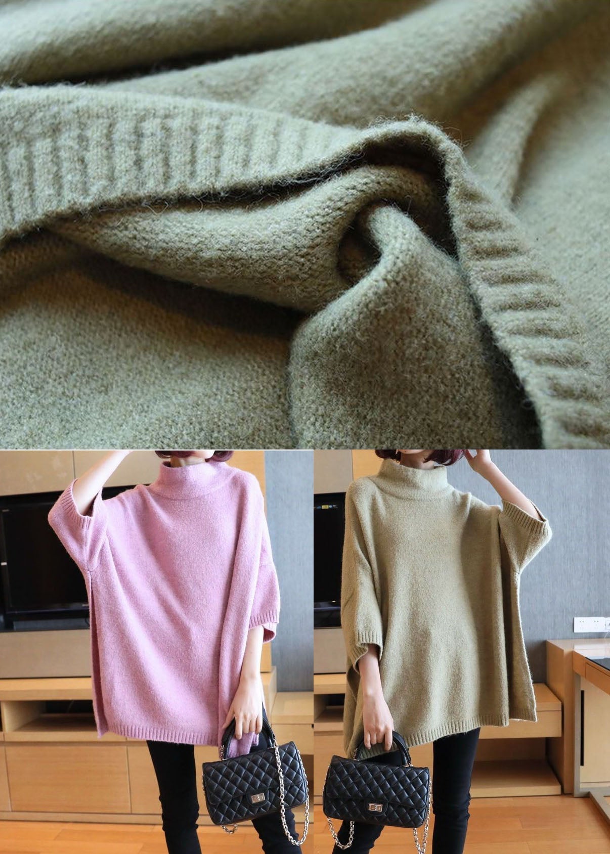 Light Green Oversized Knit Pullover High Neck Spring LY1449 - fabuloryshop