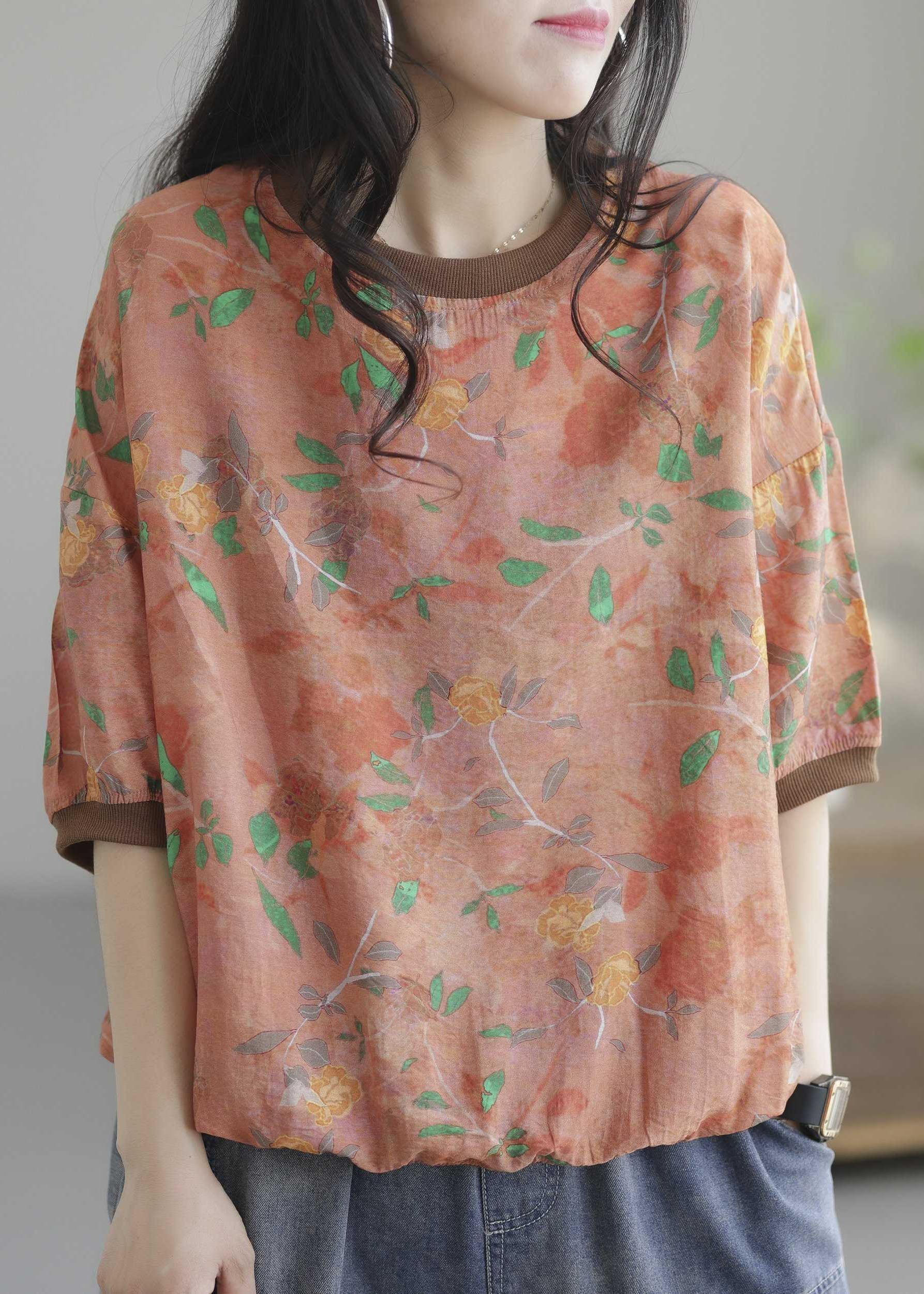 Light Green Patchwork Print Cotton T Shirt O Neck Summer LY0231 - fabuloryshop