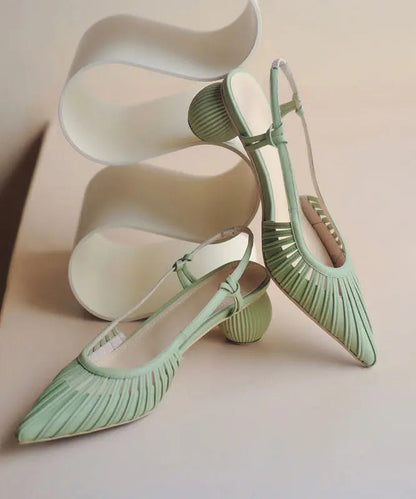 Light Green Pointed Toe Hollow Out Splicing Chunky Sandals Ada Fashion