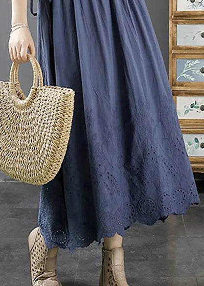 Lighy Blue V Neck Hollow Out Long A Line Dress Fall Ada Fashion