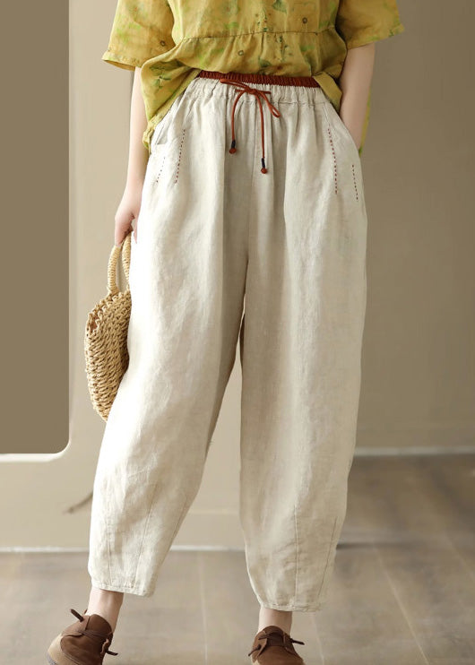 Linen Colour Elastic Waist Solid Linen Pants Summer LY6910 - fabuloryshop