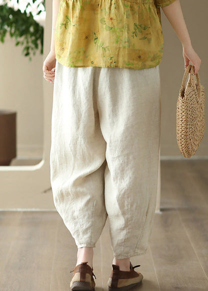 Linen Colour Elastic Waist Solid Linen Pants Summer LY6910 - fabuloryshop