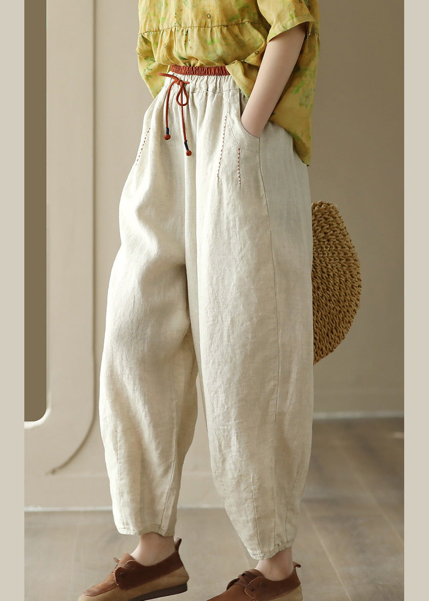 Linen Colour Elastic Waist Solid Linen Pants Summer LY6910 - fabuloryshop