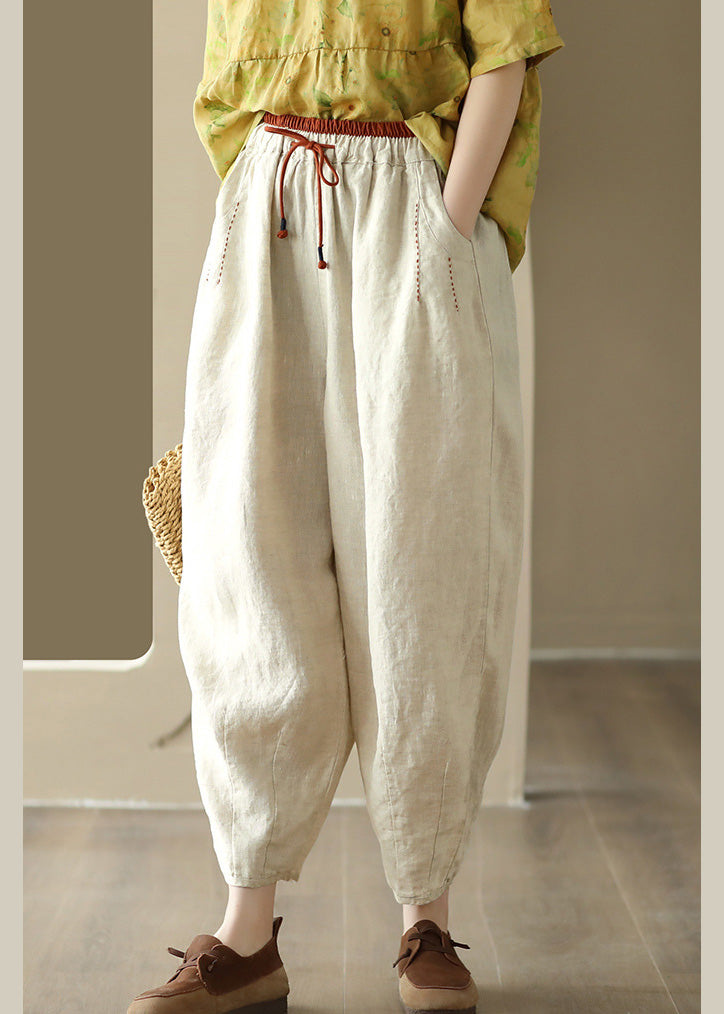 Linen Colour Elastic Waist Solid Linen Pants Summer LY6910 - fabuloryshop