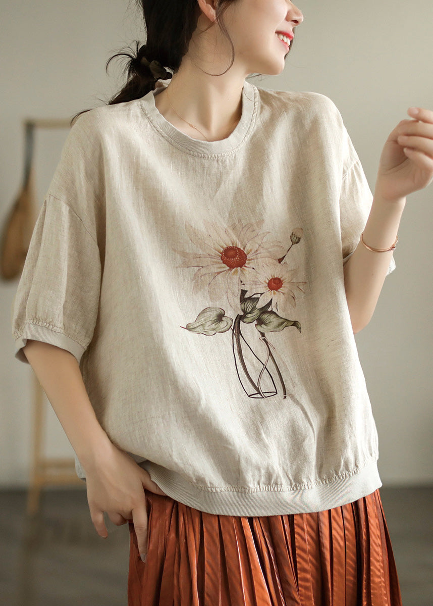 Linen Colour O-Neck Linen T Shirt Summer Ada Fashion