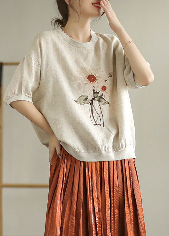 Linen Colour O-Neck Linen T Shirt Summer Ada Fashion