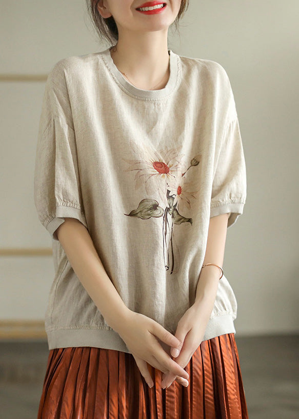 Linen Colour O-Neck Linen T Shirt Summer Ada Fashion