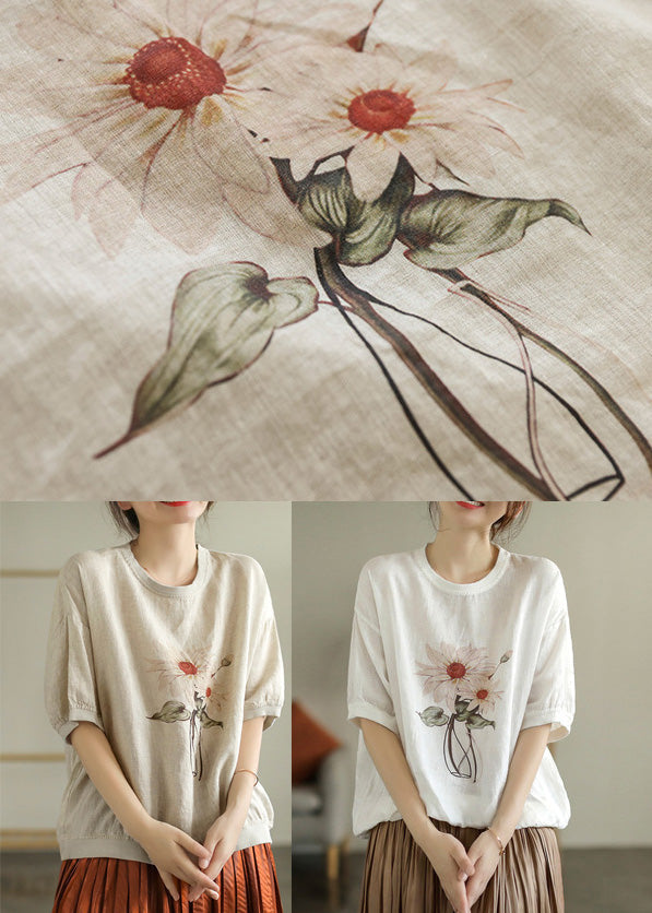 Linen Colour O-Neck Linen T Shirt Summer Ada Fashion