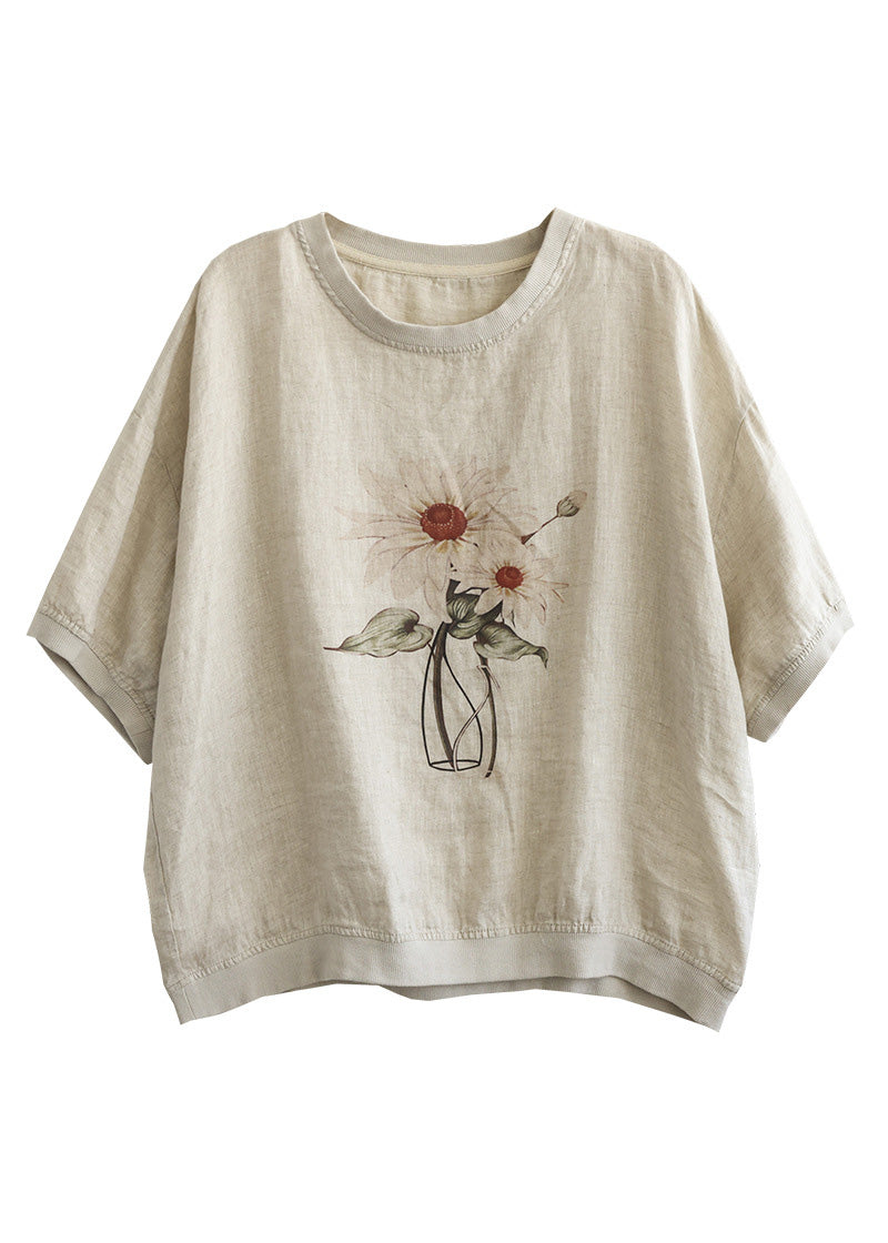 Linen Colour O-Neck Linen T Shirt Summer Ada Fashion