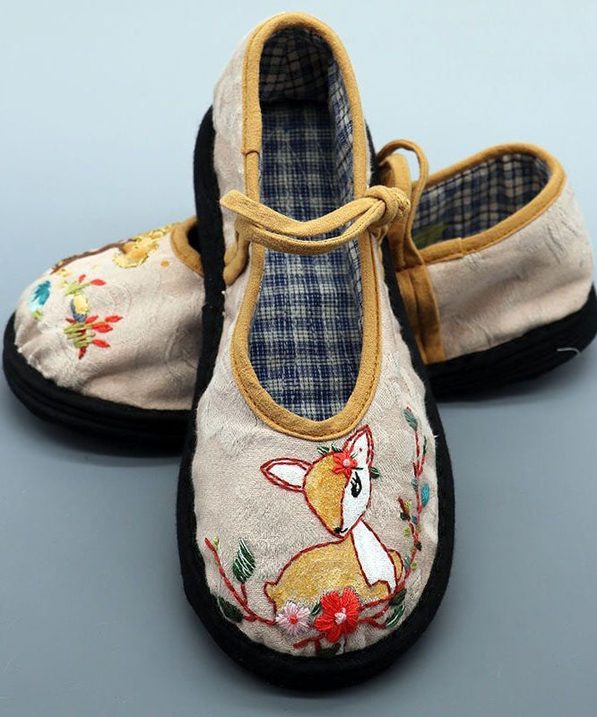 Linen Fabric Animal Embroidery Women Splicing Buckle Strap Flat Shoes LY4329 - fabuloryshop