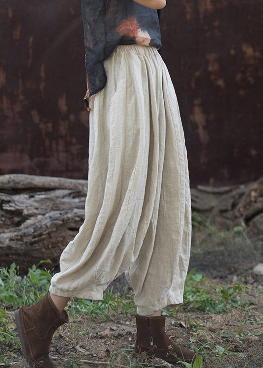 Linen Wrinkled Patchwork High Waist Wide Leg Pants Ada Fashion