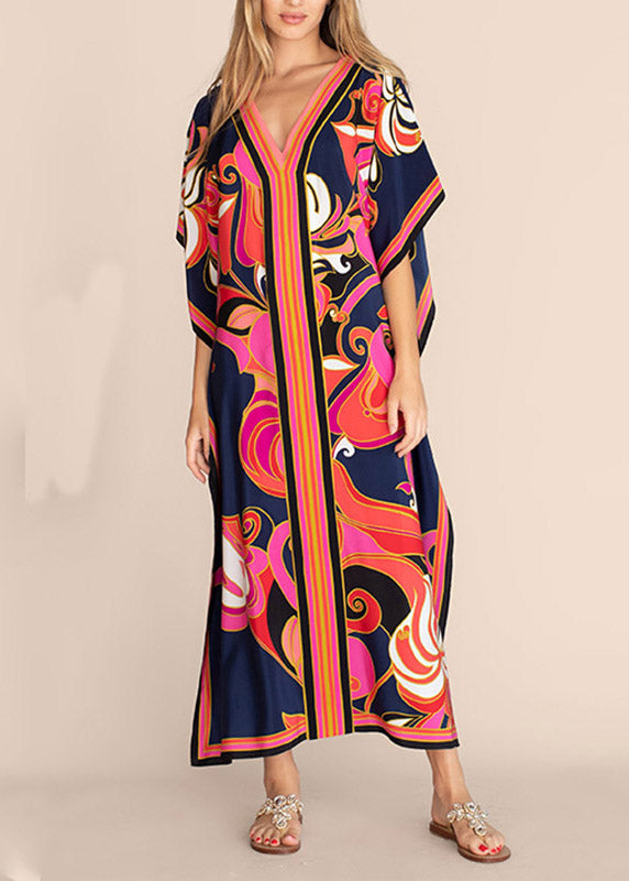 Long Kaftan Bohemian Printed Bikini Cover Ups Sexy V Neck LY3050 - fabuloryshop