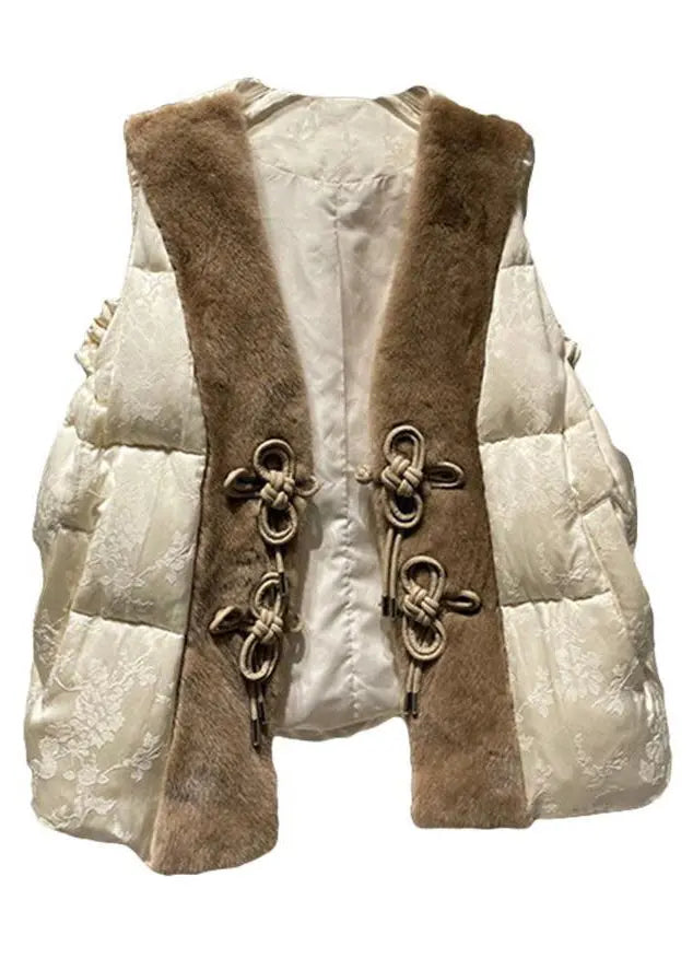 Loose Beige Button Mink Hair Patchwork Duck Down Waistcoat Sleeveless Ada Fashion