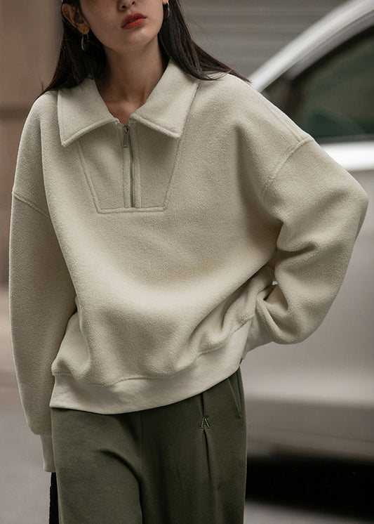 Loose Beige Peter Pan Collar Cotton Top