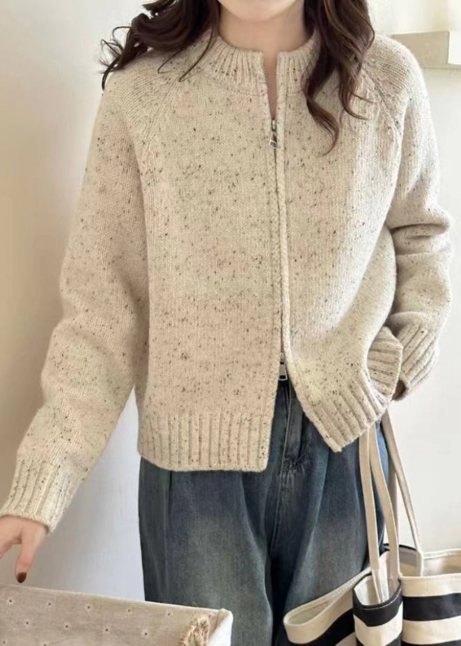 Lockere beige gemütliche Strickmäntel mit langen Ärmeln