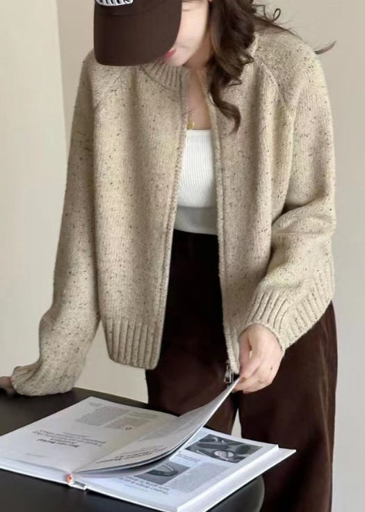 Loose Beige Cozy Knit Coats Long Sleeve