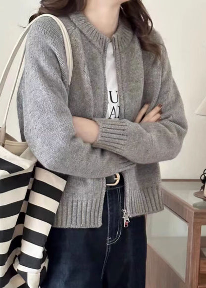 Loose Beige Cozy Knit Coats Long Sleeve