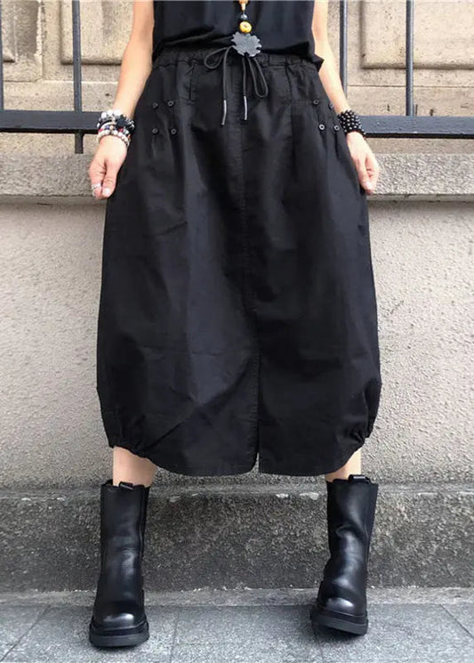 Loose Black Drawstring Patchwork Elastic Waist Lantern Skirts LY7918 Ada Fashion