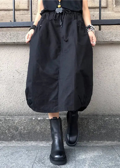 Loose Black Drawstring Patchwork Elastic Waist Lantern Skirts LY7918 Ada Fashion