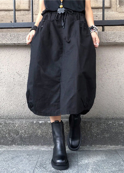 Loose Black Drawstring Patchwork Elastic Waist Lantern Skirts TY1017 - fabuloryshop